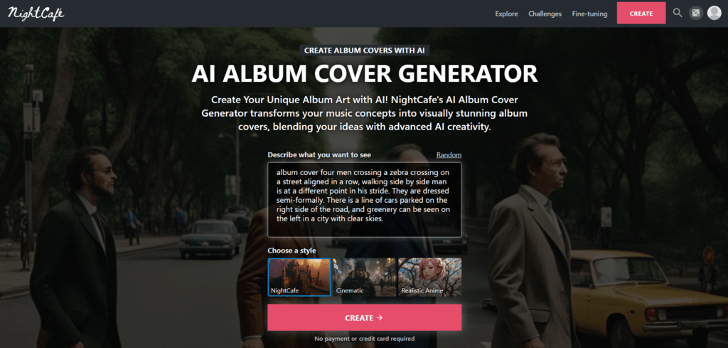 AI Album Cover Generator by NightCafe